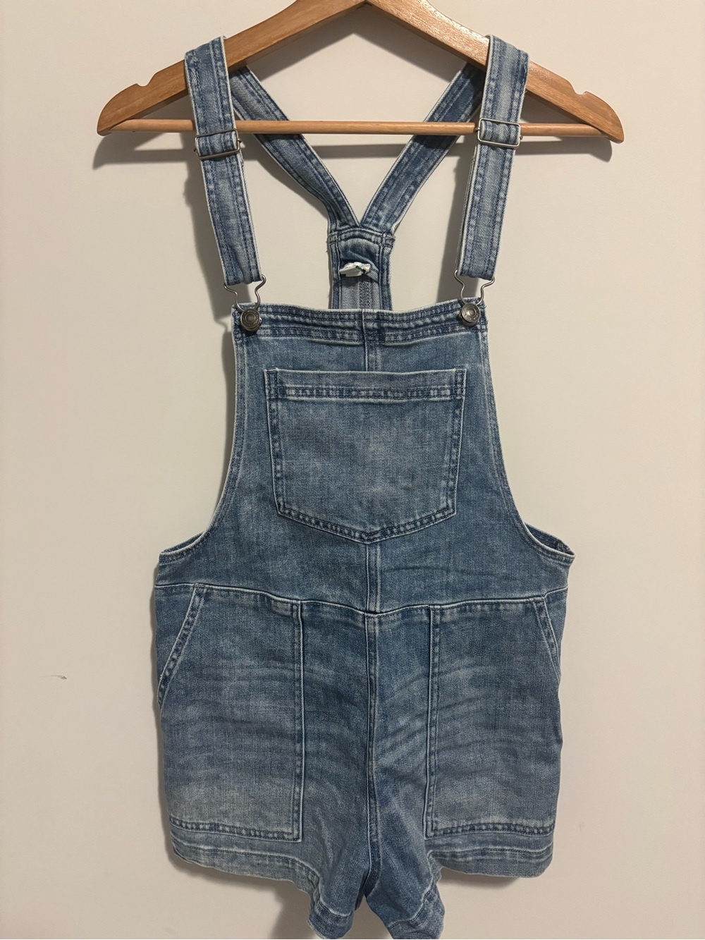 Aerie Denim Shortall Overalls Medium Wash Floral Embroidery Womens Small